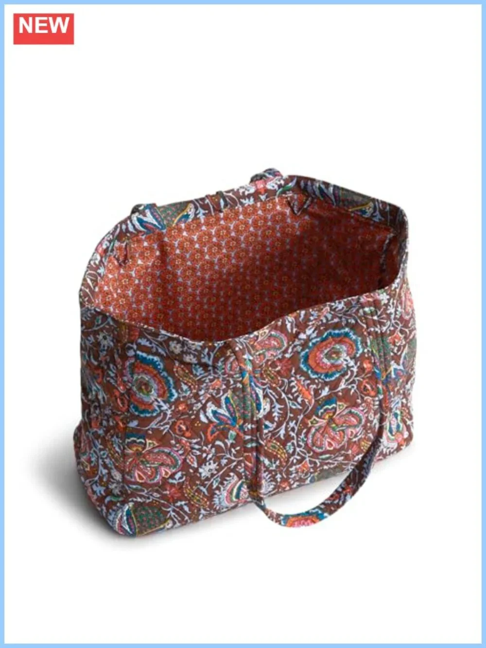 Quilted Cotton Shoulder Tote with Pockets & Tie Closure